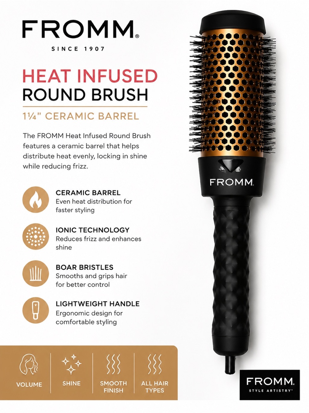 Gold Ceramic Round Hair Brush — Heat Infused Styling Brush